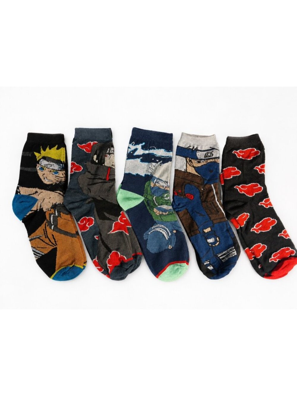 Naruto Shippuden Anime Socks Lot 5 Pair Kakashi Itachi Akatsuki Character Crew
